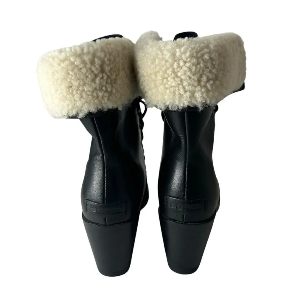 Sorel After Hours Lace-Up Faux Shearling Boots Black Size 9